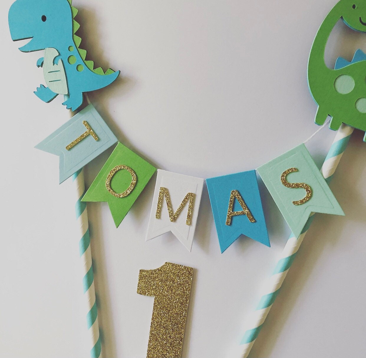 Personalised Dinosaur Cake Topper - Custom Name & Age, Glitter Brachiosaurus Birthday Decoration (UK Made) 12 thumbnail image