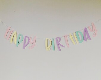 Happy Birthday banner, happy birthday bunting, rainbow birthday, pastel colours, pastel colors, pastel rainbow. Birthday bunting