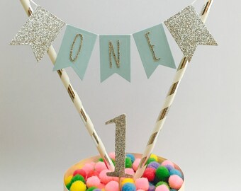 Boys First Birthday Cake Topper Birthday Boy Cake Bunting Blue And Silver One Today 1st Birthday Boy Birthday