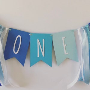 One Highchair Garland, Boys One Bunting, 1st Birthday Highchair Bunting, Boys Blue Highchair Banner