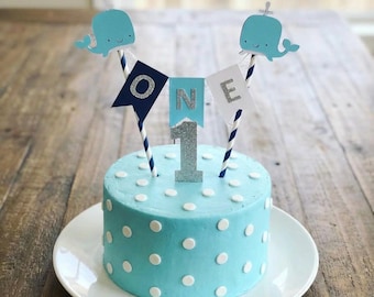Personalised Whale Cake Topper, Personalized Whale Bunting, Boys 1st Birthday Cake Topper, Glitter Cake Topper, Whale, Ocean, Nautical Cake
