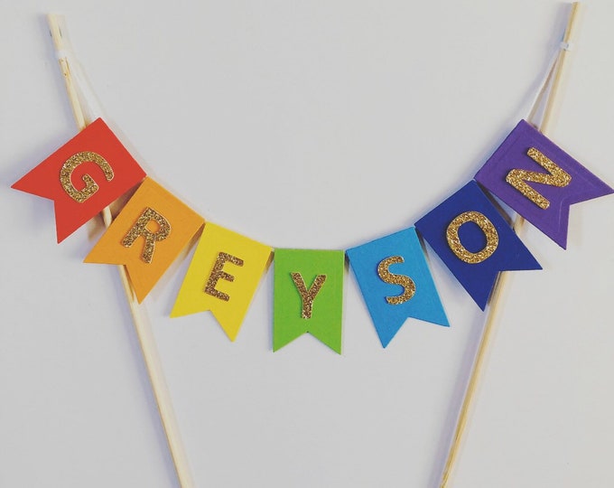 Custom Rainbow Cake Bunting Cake Topper Personalised Rainbow | Etsy