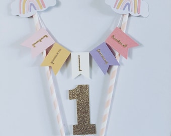 Custom,Personalised cake bunting,Cake bunting,Pastel Cake Topper, Pastel Rainbow Cake bunting,1st birthday cake topper,First birthday cake