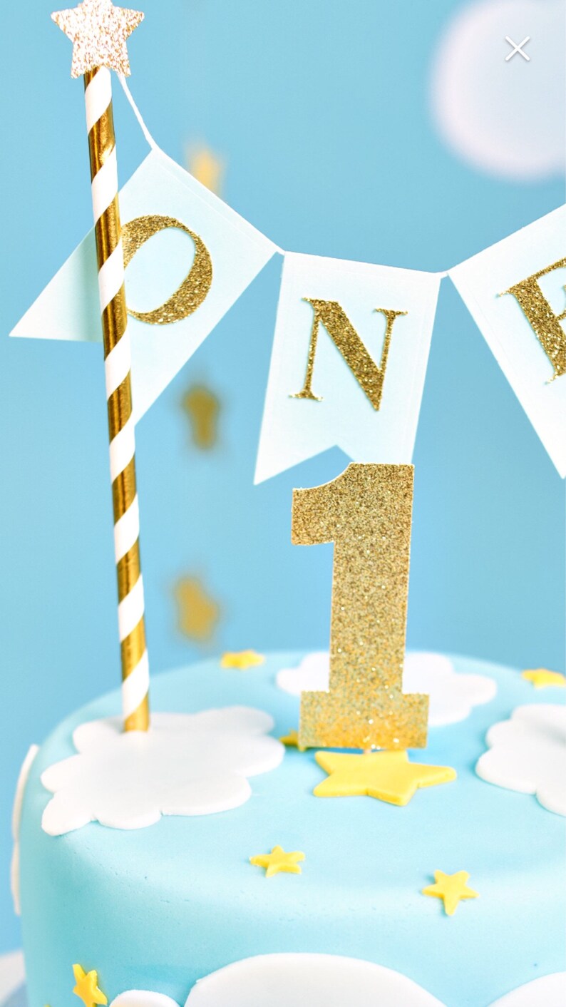 Boys 1st Birthday Cake Topper Baby Boy is One Blue and Gold Etsy UK