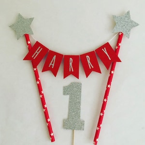Boys Birthday Cake Topper Glitter Cake Topper Custom Cake Bunting Personalised Cake Topper Personalized Cake Topper 1st Birthday Cake Topper