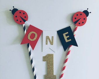 Ladybug Cake Bunting, Ladybird Cake Topper, Ladybug Party, Ladybird Decor, Bunting, Glitter Cake Topper