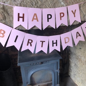 Pink Rose & Rose Gold Bunting, Happy Birthday Bunting, Custom, Personalized, Personalised Happy Birthday Bunting , Happy Birthday Bunting
