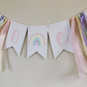 Pastel Rainbow First Birthday Banner, Highchair Garland, Boho Rainbow Birthday, Highchair Banner, One Bunting, One Banner Boho Decor Party