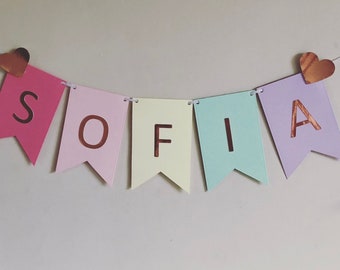 Pastel, rosa oro personalizado bunting. Banner personalizado, personalizado, personalizado. Rainbow Bunting, Rainbow Banner, Rose Gold Banner