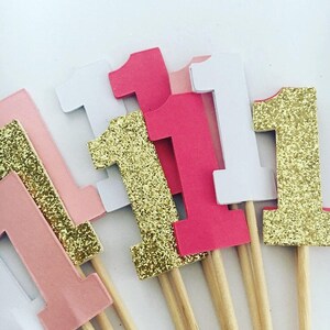 Pink and Gold First Birthday Cupcake Toppers Pink and Gold Birthday 1st ...