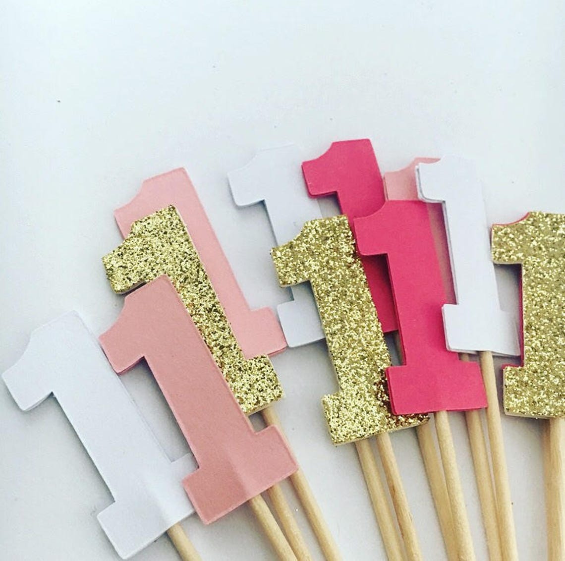 Pink and Gold First Birthday Cupcake Toppers Pink and Gold Birthday 1st ...