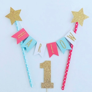 Birthday Cake Topper, 1st Birthday Cake Bunting. Custom Cake Topper. Personalized,Personalised Glitter Caketopper