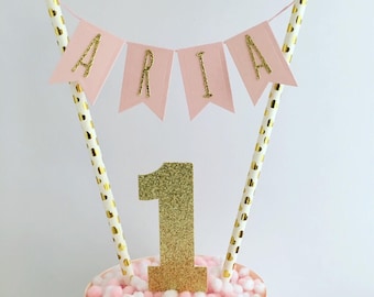 Personalised Birthday Cake Topper Pink And Gold Birthday Girl Cake Bunting Unique Cake Topper Girls Birthday Girly Birthday Birthday Ideas