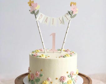 Flower cake Topper, Wildflower Centrepiece, Girl First Birthday, Wildflower party decorations, Cake Bunting, Garden Party Decor