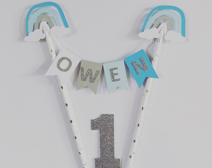 Custom Rainbow Cake Bunting Cake Topper Personalised Rainbow | Etsy