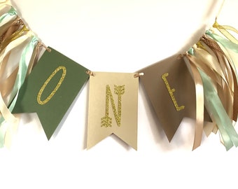 Wild One Highchair Banner, One Banner, One Bunting, Boho Verjaardag, gedempt,