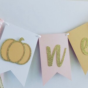 Little Pumpkin One Highchair Banner, Pumpkin Is One, One Highchair Bunting, Pink Gold Birthday