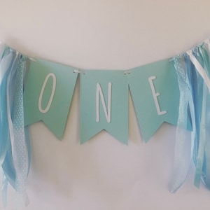 Baby Blue One Highchair Banner, One Bunting, 1st Birthday Banner, 1st Birthday Bunting, Blue And White Highchair Banner