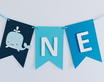 Whale Highchair Banner One Highchair Banner 1st Birthday Decoration One Highchair Bunting