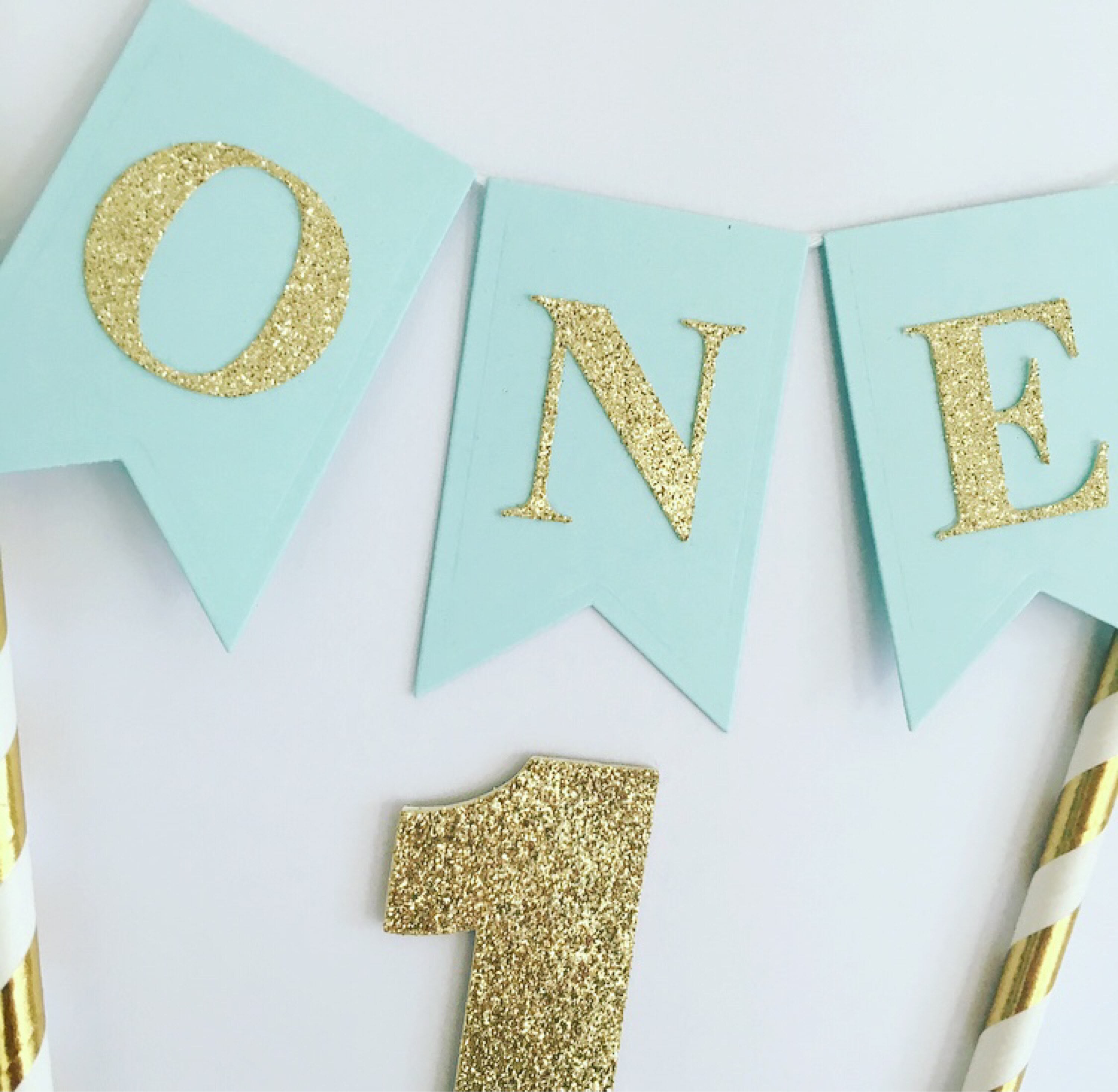 Boys 1st Birthday Cake Topper Baby Boy is One Blue and Gold Etsy UK
