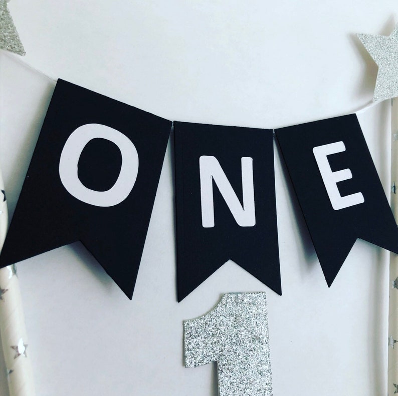 1st Birthday Cake Topper Black and White Cake Topper 1st Etsy