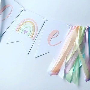 Pastel Rainbow First Birthday Banner, Highchair Garland, Boho Rainbow Birthday, Highchair Banner, One Bunting, One Banner Boho Decor Party