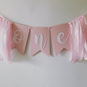 Pink and White First Birthday Banner, Highchair Garland, Boho Rainbow Birthday, Highchair Banner, One Bunting, One Banner Boho Decor Party