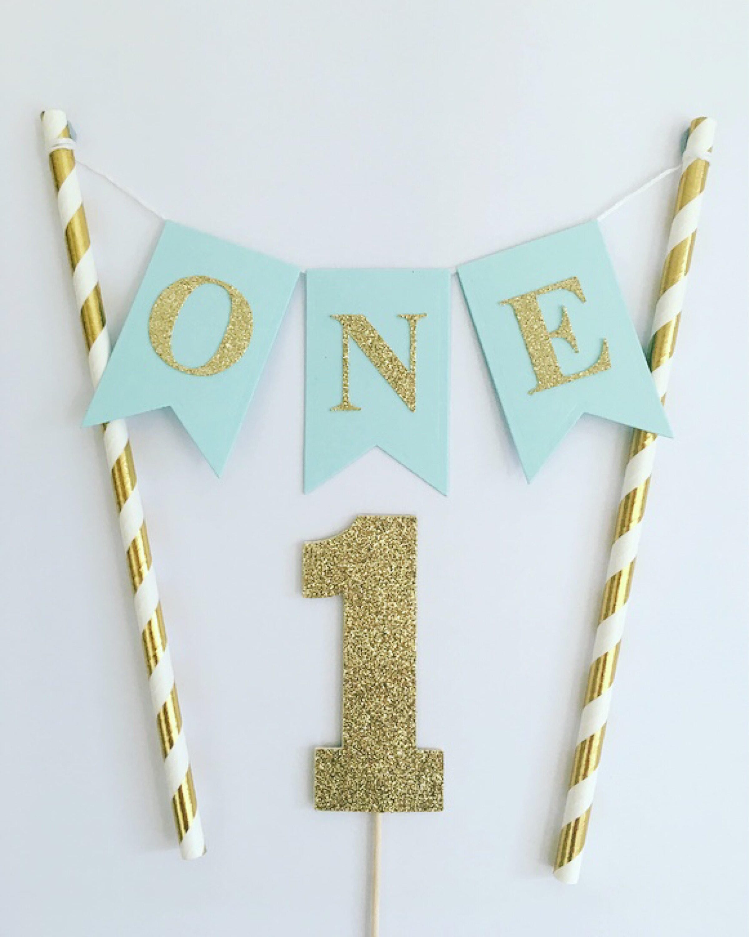 Boys 1st Birthday Cake Topper Baby Boy is One Blue and Gold Etsy UK