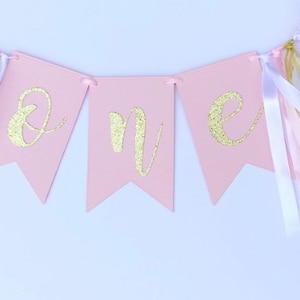 Pink And Gold Highchair Banner, Pink And Gold Birthday. Highchair Banner, Highchair Bunting