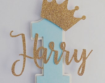 Topper de pastel personalizado y personalizado, un topper de pastel, topper de cal de corona, topper de pastel de primer cumpleaños, topper de pastel personalizado, pastel de príncipe 1º