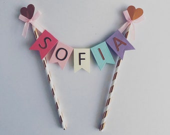 Birthday Cake Topper,First Birthday Cake Topper,Custom Cake Topper,1st Birthday Cake Bunting, Rainbow Cake Topper,Rose Gold Cake Topper