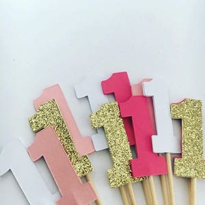 Pink and Gold First Birthday Cupcake Toppers Pink and Gold Birthday 1st ...