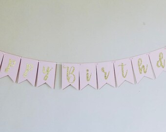 Happy Birthday Bunting, Pink And Gold Bunting, Birthday Banner, Happy Birthday Bunting