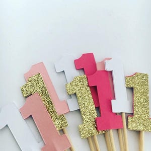Pink and Gold First Birthday Cupcake Toppers Pink and Gold Birthday 1st ...