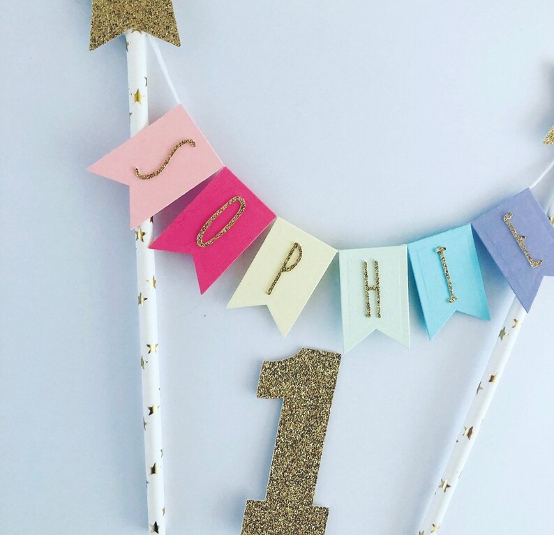 Pastel Rainbow Cake Topper Pastel Cake Bunting Pastel Party | Etsy