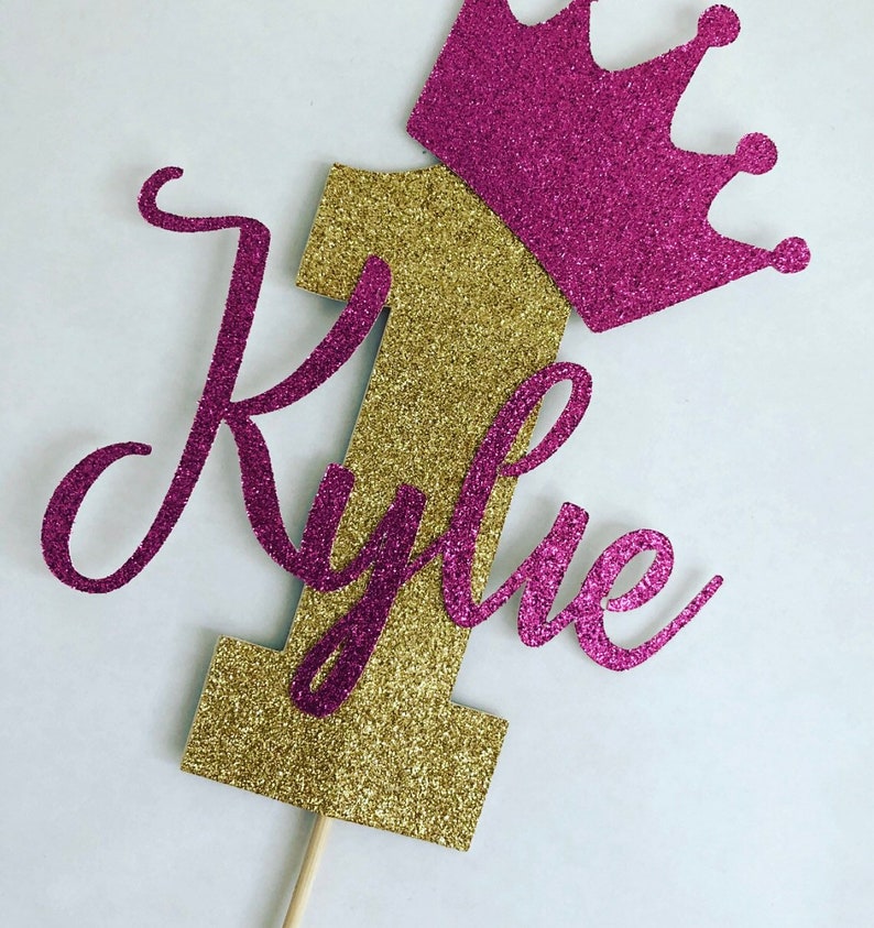 Personalized Custom 1st Birthday Cake Topper Personalised Cake Topper Glitter Cake Topper Handmade Number One Centrepiece 1st Birthday Cake image 2