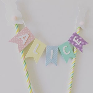 Custom Cake Topper, Personalised Cake Bunting, Some Bunny Is One, Easter Cake Topper, Pastel Rainbow Bunting