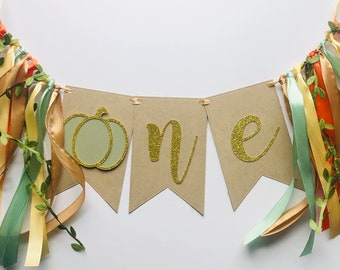 One Highchair Banner, Pumpkin Bunting, Little Pumpkin Is One, Boho Bunting