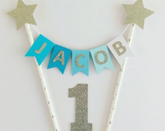 Personalized Boys Cake Topper Boys Cake Bunting Custom Cake Topper Personalised Boys Cake Topper 1st Birthday Boy Cake Topper Boys 1st