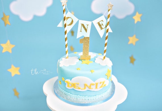 Boys 1st Birthday Cake Topper Baby Boy Is One Blue And Gold Etsy