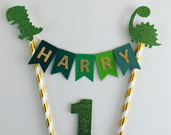 Dinosaur Cake Topper, dinosaur party, custom, Personalised, Personalized, Any name & age cake topper. Glitter Cake topper. Dinosaur birthday