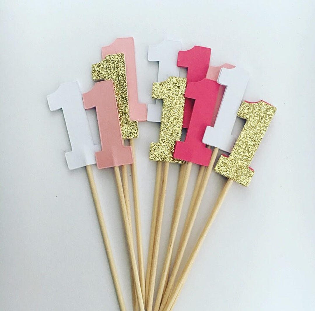 Pink and Gold First Birthday Cupcake Toppers Pink and Gold Birthday 1st ...