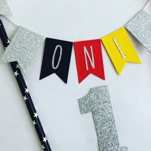 First Birthday Cake Topper 1st Birthday Cake Bunting Cake Topper 1st Birthday Bunting Red, Black, Yellow Cake Topper Glitter Cake Topper