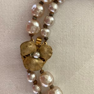 MIRIAM HASKELL *Signed* Double Stranded Baroque Pearl Necklace Leaf Closure