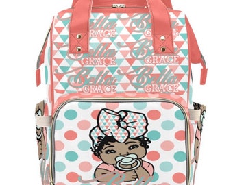 Baby Girl Backpack Diaper Bag Turquoise and Coral