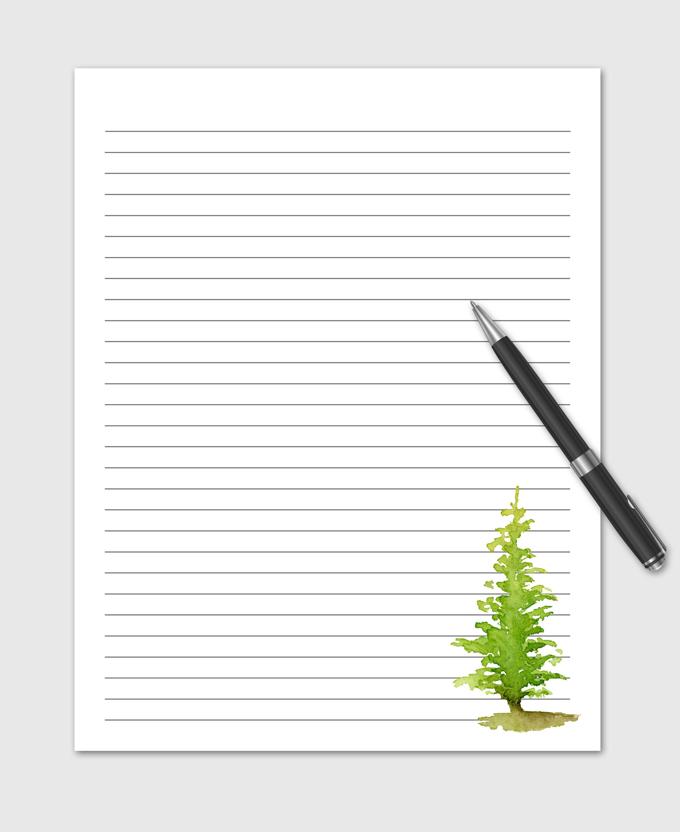 Printable Stationery Watercolor Pine Tree Writing Paper | Etsy
