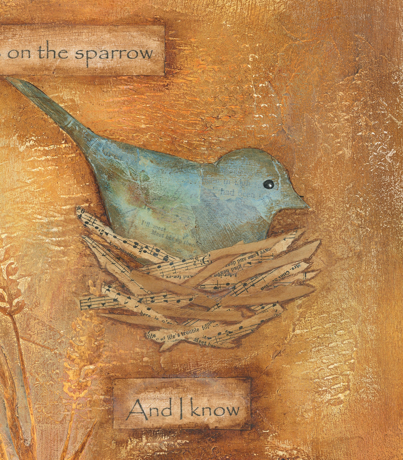His Eye is on the Sparrow Mixed Media Wall Art Print, Acrylic Collage