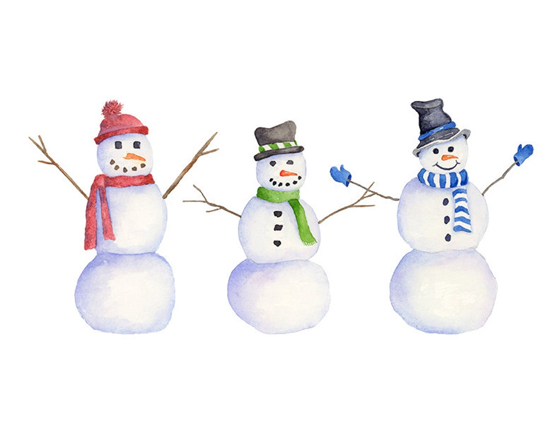 Aquarell Schneemann Clipart, PNG Instant Download, von Hand bemalt