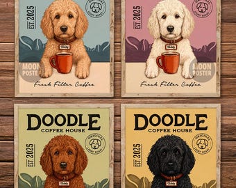 Poster café Goldendoodle personnalisé, nom et année personnalisés, cadeau Doodle pour amoureux des chiens