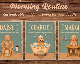 Personalized Funny Goldendoodle Dog Morning Routine Quote Poster, Custom Doodle Art Print